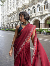 Women's Red Cotton Mul Saree