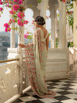 Women's Green Viscose Organza Saree