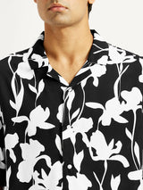 Mens Half Sleeves Black Resort Collar Regular Fit Shirt