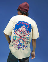 Men's White Casual Oversized Fit Printed Half Sleeves Tshirt