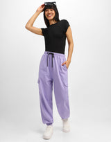 Women's Purple Casual Solid Wide Leg Jogger