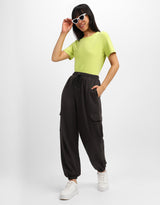 Women's Brown Casual Solid Wide Leg Jogger
