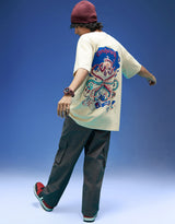 Men's White Casual Oversized Fit Printed Half Sleeves Tshirt