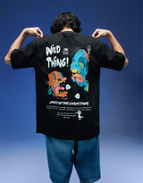 Men's Black Casual Oversized Fit Printed Half Sleeves Tshirt