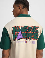 Men's Beige Casual Oversized Fit Printed Half Sleeves Polo Tshirt