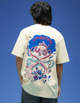 Men's White Casual Oversized Fit Printed Half Sleeves Tshirt