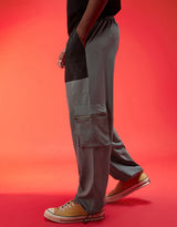 Men's Grey Casual Straight Fit Solid Cargo