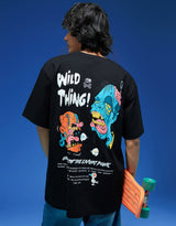 Men's Black Casual Oversized Fit Printed Half Sleeves Tshirt