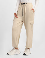 Women's Beige Casual Solid Wide Leg Jogger