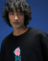 Men's Black Casual Oversized Fit Printed Half Sleeves Tshirt