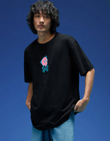 Men's Black Casual Oversized Fit Printed Half Sleeves Tshirt