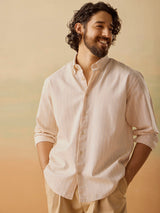 Men's Beige Casual Relaxed Fit Striped Full Sleeves Shirt
