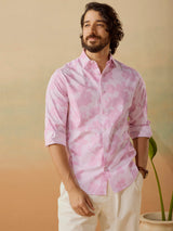 Men's Pink Casual Slim Fit Printed Full Sleeves Shirt