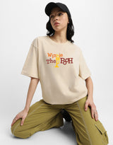 Women's Beige Casual Printed Oversized Half Sleeves Tshirt