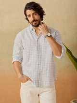 Men's Blue Casual Relaxed Fit Checkered Full Sleeves Shirt