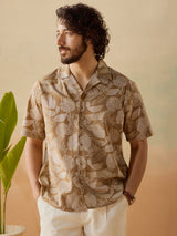 Men's Brown Casual Relaxed Fit Printed Half Sleeves Shirt