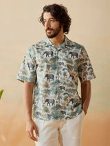 Men's Beige Casual Relaxed Fit Printed Half Sleeves Shirt