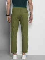 Men's Slim Fit Solid Mid Rise Elasticated Linen Trousers
