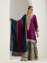 Women's Purple Polyester Chinon 3 Pieces Kurta Set