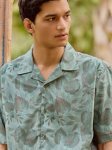 Men's Green Casual Relaxed Fit Printed Half Sleeves Shirt