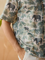 Men's Beige Casual Relaxed Fit Printed Half Sleeves Shirt