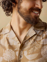 Men's Brown Casual Relaxed Fit Printed Half Sleeves Shirt