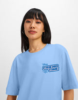 Women's Blue Casual Printed Oversized Half Sleeves Tshirt