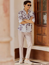 Men's Purple Casual Regular Fit Printed Full Sleeves Shirt