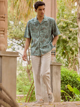 Men's Green Casual Relaxed Fit Printed Half Sleeves Shirt