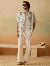 Men's Green Casual Relaxed Fit Printed Half Sleeves Shirt