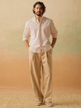 Men's Beige Casual Relaxed Fit Striped Full Sleeves Shirt