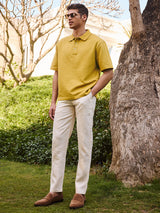 Men's Yellow Casual Regular Fit Solid Half Sleeves Polo Tshirt