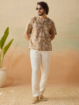 Men's Brown Casual Relaxed Fit Printed Half Sleeves Shirt