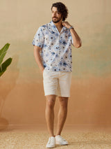 Men's Blue Casual Relaxed Fit Printed Half Sleeves Shirt
