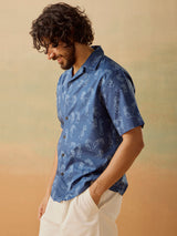 Men's Blue Casual Relaxed Fit Printed Half Sleeves Shirt