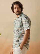 Men's Beige Casual Relaxed Fit Printed Half Sleeves Shirt