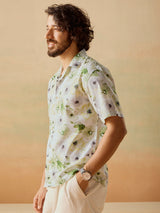 Men's Green Casual Relaxed Fit Printed Half Sleeves Shirt