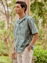 Men's Green Casual Relaxed Fit Printed Half Sleeves Shirt