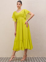 Women's Green Solid Embellished Fit & Flare Maxi Dress