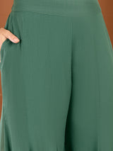 Women's Green Embellished Round Neck Top & Palazzo Co-ords Set