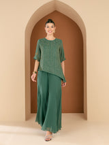 Women's Green Embellished Round Neck Top & Palazzo Co-ords Set