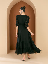 Women's Black Embellished Maxi Party Wear Dress