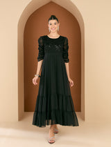 Women's Black Embellished Maxi Party Wear Dress