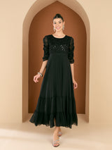 Women's Black Embellished Maxi Party Wear Dress