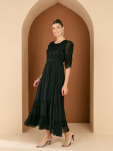 Women's Black Embellished Maxi Party Wear Dress