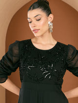 Women's Black Embellished Maxi Party Wear Dress