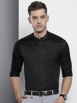 Men's Slim Fit Solid Full Sleeves Mandarin Collar Formal Shirt