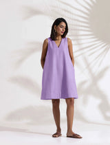 Women's Purple Cotton Blend Short Dress