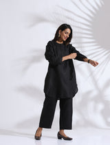 Women's Black Slub Kurta Co-ord Set
