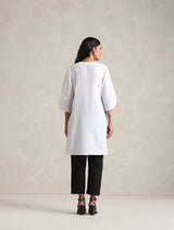 Women's White Cotton Blend Short Kurta